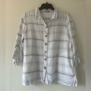 John Mark | Linen Striped 3/4 Sleeve blouse top Medium